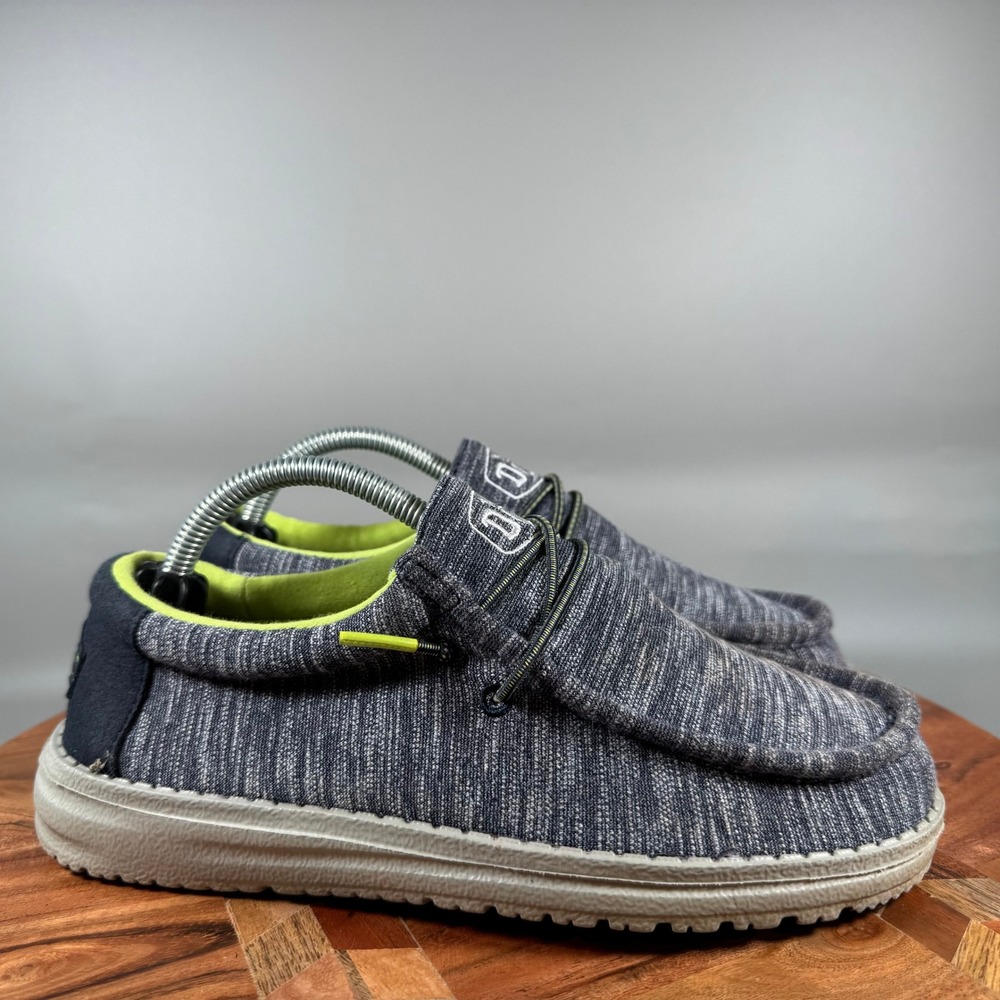 Hey Dude Wally Youth Stretch Navy Lime Slip On Loafers Size Y4 L5 40050-410